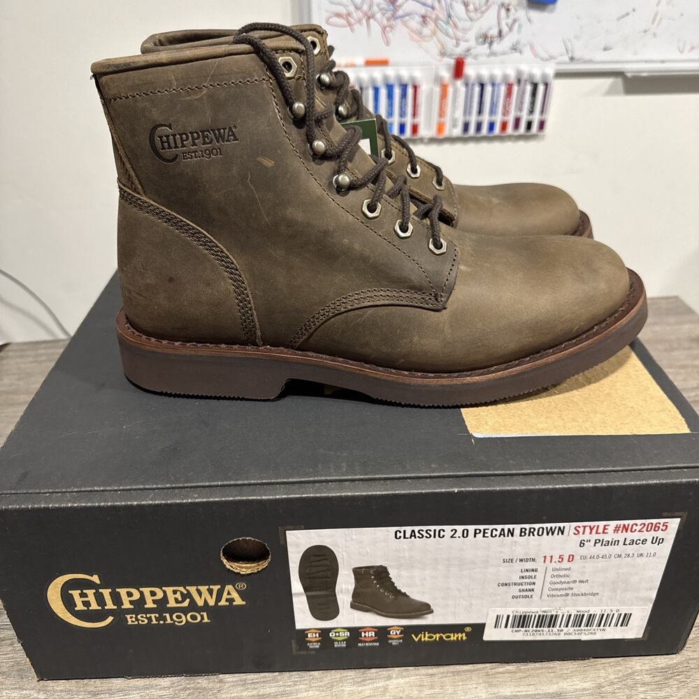 Chippewa Mens Classic 2.0 6in Lace Up Wood Leather Work Boots Size 11.5 D